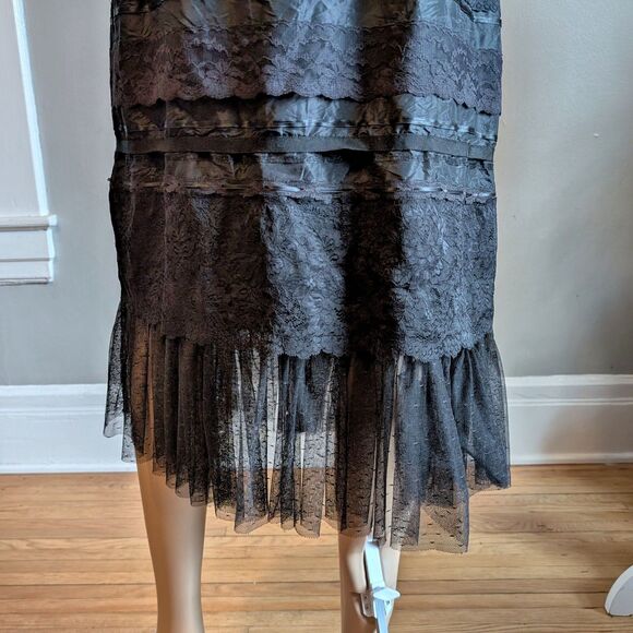 Vintage 90s Y2K Express Midi Skirt Black Lace Tiered Fairycore Whimsygoth 3 - Picture 10 of 11